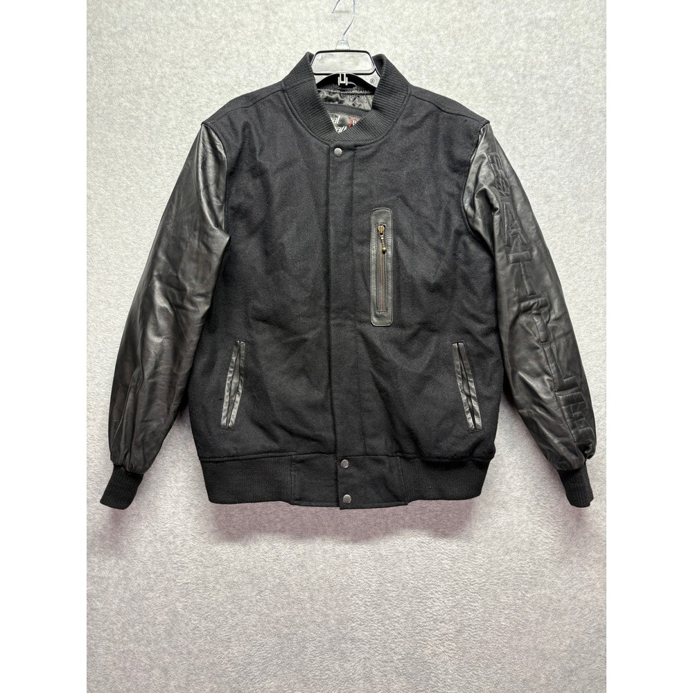 Real Leather XXIV Wool Varsity Bomber Jacket Mens 2XL Black Leather Sleeves